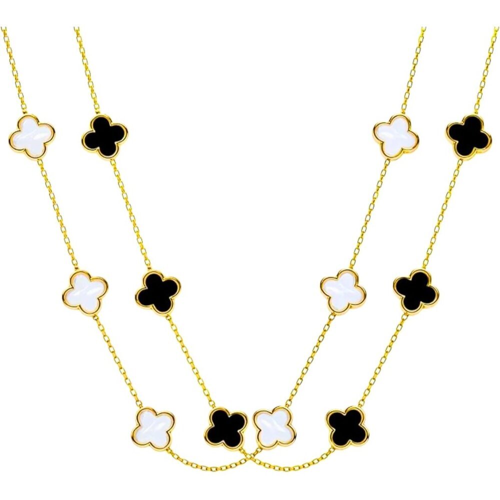 2 PC Set I 18K Gold Plated Four Leaf Clover Necklace I Dainty Clover Necklaces F